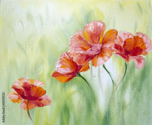 Naklejka - mata magnetyczna na lodówkę Poppies, oil painting on canvas