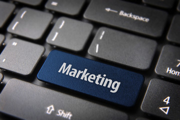 Wall Mural - blue marketing keyboard key, business background