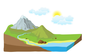 earth slice with landscape, vector illustration