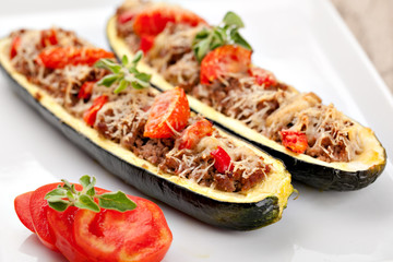 Wall Mural - Zucchini halves stuffed with minced meat