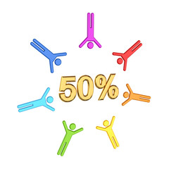 Poster - 3d small people and golden inscription 50%