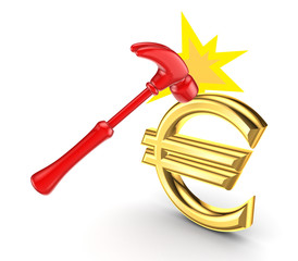 Poster - A hammer that hits the sign of the euro.