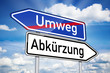 © Stockwerk-Fotodesign - Wegweiser mit Umweg und Abkürzung