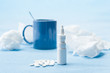 Cold illness medicaments, tea and tissues