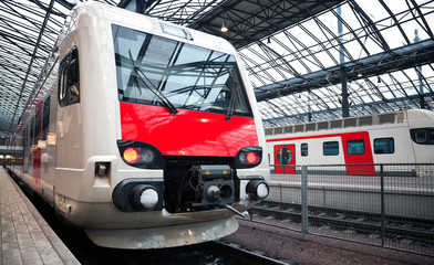 Modern electric express train on a platform