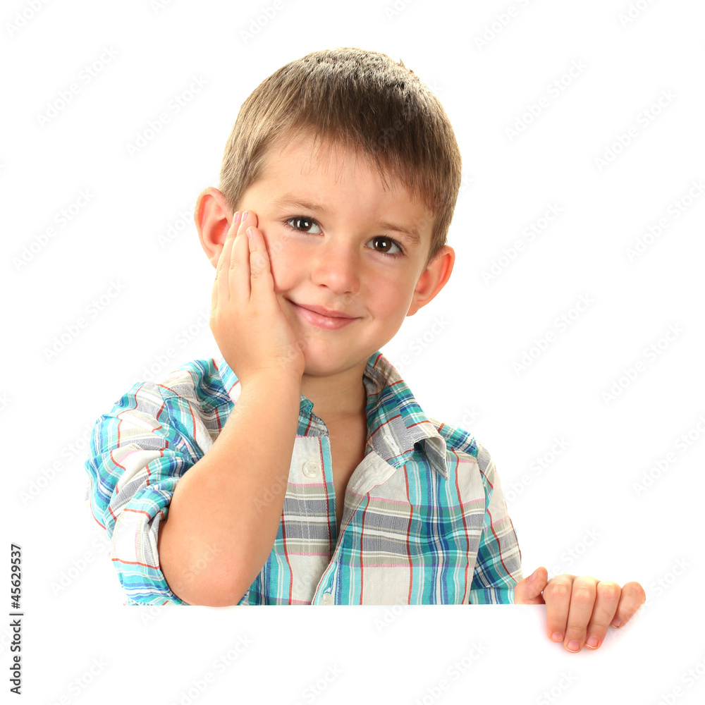 portrait of happy little boy isolated on white