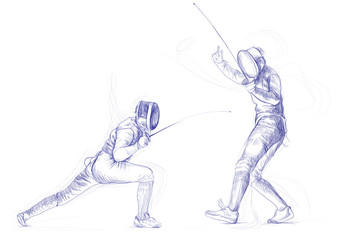 Canvas Print - fencing - hand drawing picture (this is original drawing)