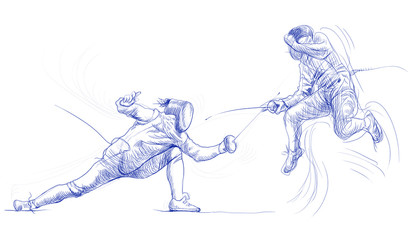 Canvas Print - fencing - hand drawing picture (this is original drawing)