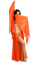 Belly Dancer Wearing Orange Costume And Veil