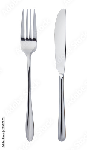 Photographie Knife and fork isolated on white background