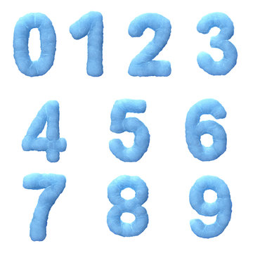 Numbers, made of blue ice isolated on white background.