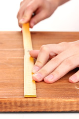 Poster - measuring wooden board close-up