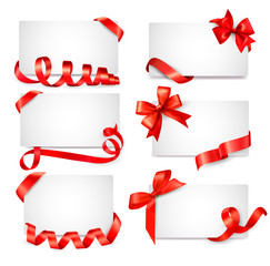 Wall Mural - Set of card notes with red gift bows with ribbons