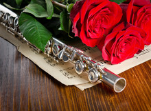 Silver Flute, Notes And Roses. Musical Background.