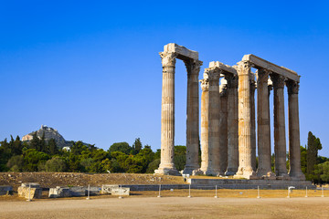 Wall Mural - Temple of Zeus and Lycabettus hill at Athens