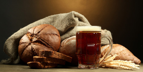 Poster - tankard of kvass and rye breads with ears,