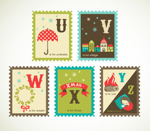 Christmas Retro Alphabet With Cute Icons