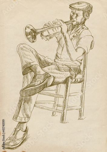 Plakat na zamówienie trumpeter, hand drawing, this is original sketch