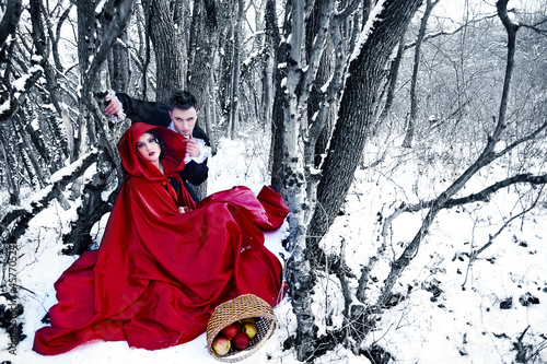 Fényképezés Little Red Riding Hood fell in love with a wolf
