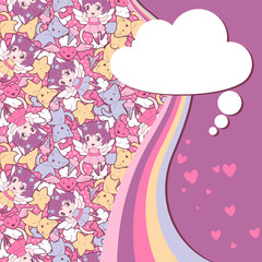 Fototapete - Background with doodle. Vector cute kawaii illustration.