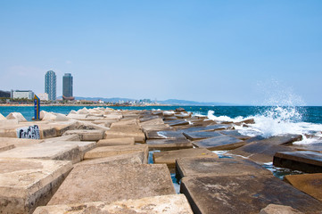 Wall Mural - Barceloneta beach. Barcelona, Spain.