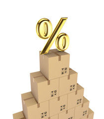 Wall Mural - Percent symbol on a carton boxes.