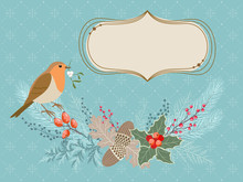 Christmas Card With Robin Bird