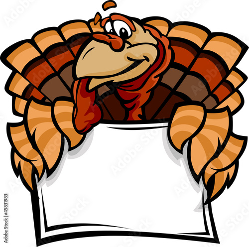 Fotografie, Obraz Happy Thanksgiving Holiday Turkey Holding Sign Cartoon Vector Il
