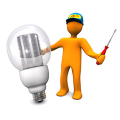 Wall Mural - Electrician With LED Bulb