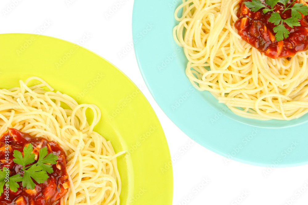 Italian spaghetti in plates isolated on white