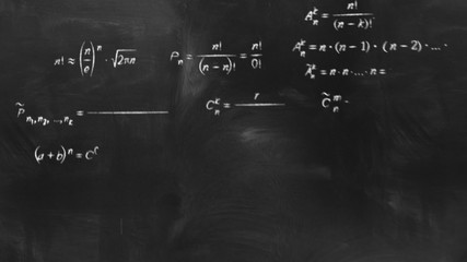 Wall Mural - math physics formulas on chalkboard flying camera