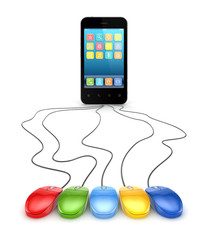 Canvas Print - Colorful mouses attached to mobile phone.