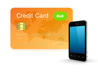 Poster - Credit card and modern mobile phone.