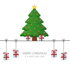 Wall Mural - christmas tree gift boxes hanging on twine