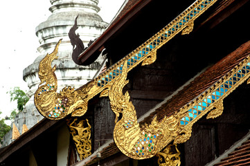 Wall Mural - Thai art on roof church in Thai temple,Thailand.