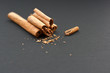 Cinnamon sticks and ground flakes on grey background