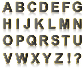 Alphabet set as perforated metal objects over white