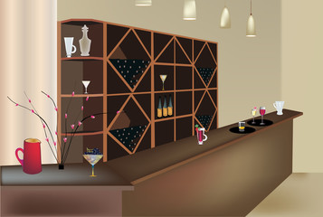 Wall Mural - counter bar and cocktails illustration