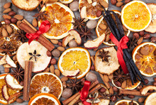 Christmas Spices With Dry Orange And Apple Slices