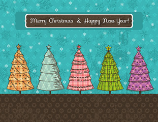 Wall Mural - background with christmas trees, vector