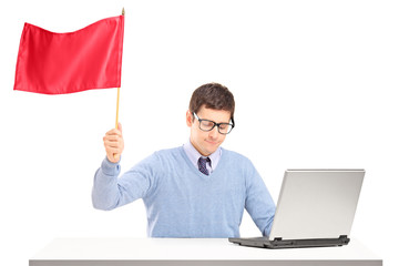 Sticker - Sad man waving a red flag gesturing defeat