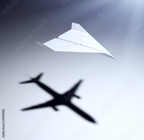 Naklejka ścienna Paper airplane with big aspirations