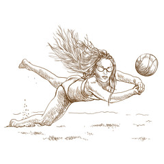 Sticker - Volleyball player (Beach volleyball). Full-sized hand drawing