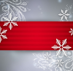 Wall Mural - Beautiful snowflake Christmas background with red ribbon and cop