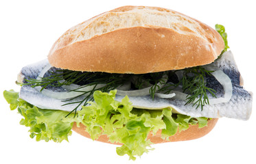 Herring on a bun (white background)