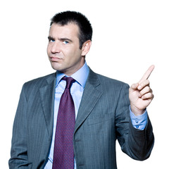 Portrait of an expressive angry businessman pointing finger