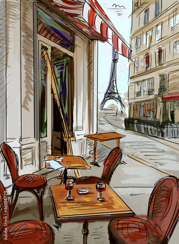 Naklejka na szybę Street in paris - illustration