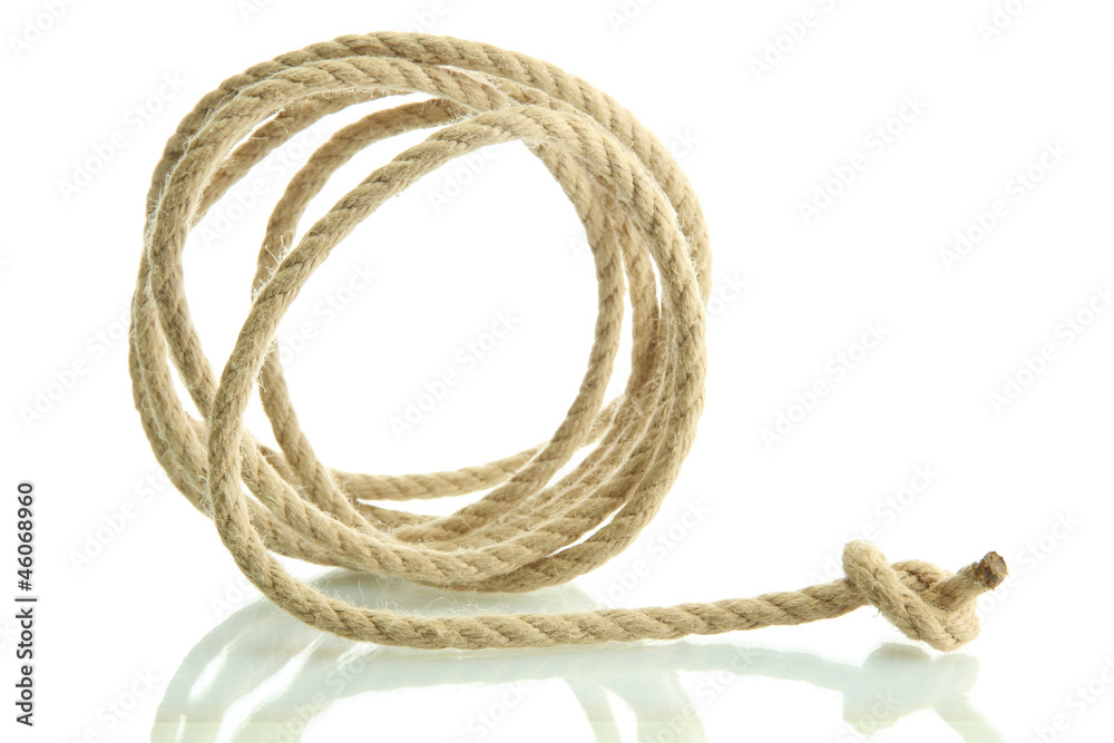 roll of rope with knot, isolated on white