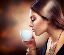Beautiful Girl Drinking Tea Or Coffee