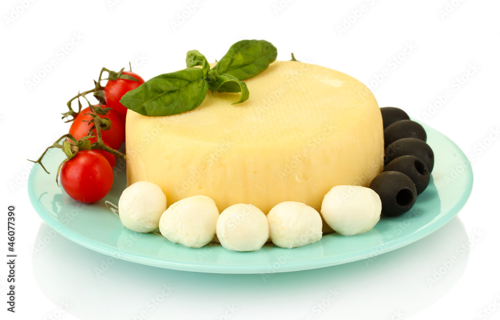 cheese mozzarella with vegetables in the plate isolataed